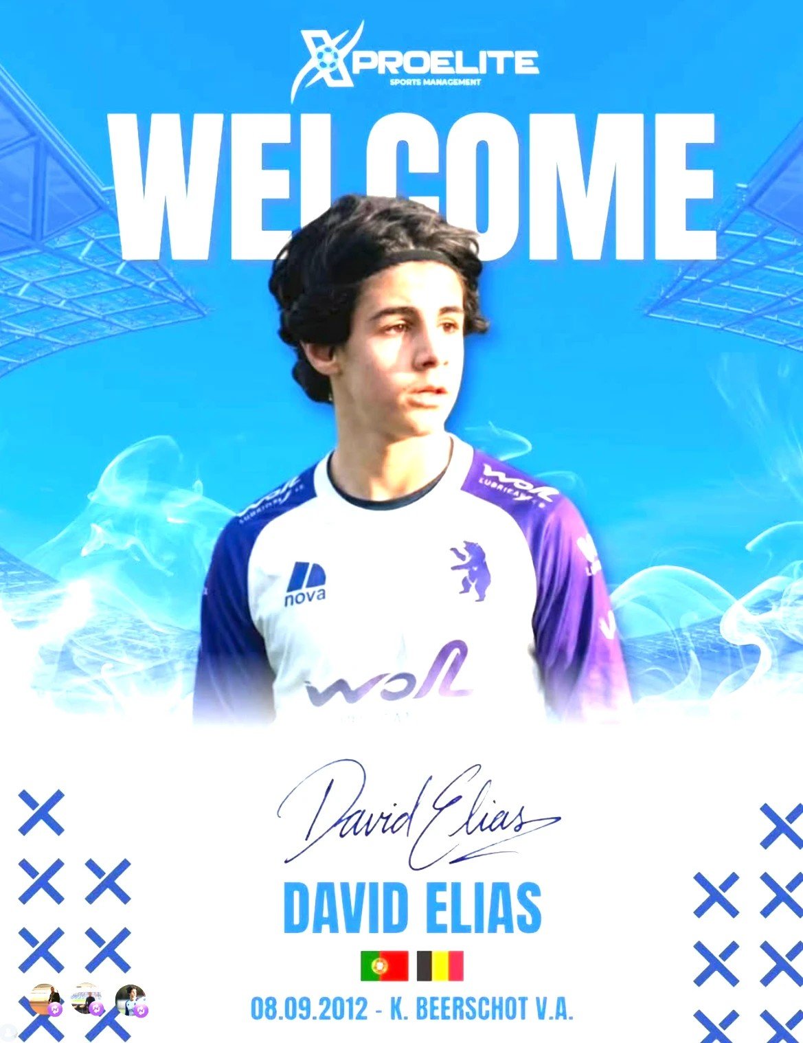 Visuel de bienvenue de David Elias chez XproElite, né le 8 septembre 2012, K. Beerschot V.A.