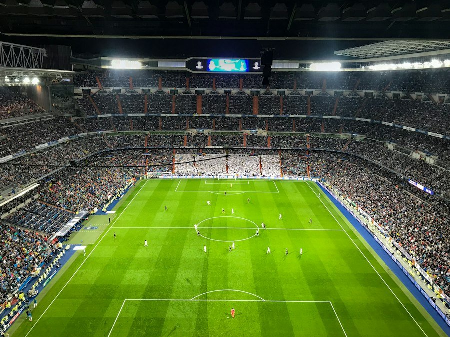 Vue aérienne d’un stade pendant un match